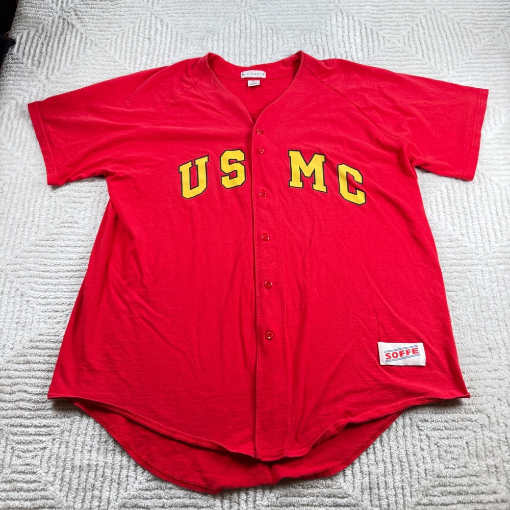 Vintage Soffe USMC Baseball Jersey Men 2XL Red Cotton Military 90's Marine Corps
